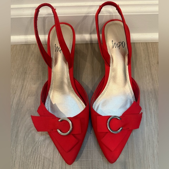 IMPO Red Slingback Kitten Heels w/ Bow & Silver Hardware – Size 8 - Picture 2 of 7